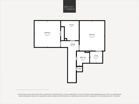 Floor plan for 1 bed, 1 bath, 700 sqft